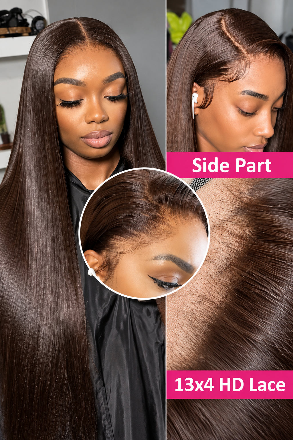 34 Inch Chocolate Brown 13x4 HD Bone Straight Lace Front Wigs Human Hair 13x4 Brazilian Transparent Lace Frontal Wigs For Women
