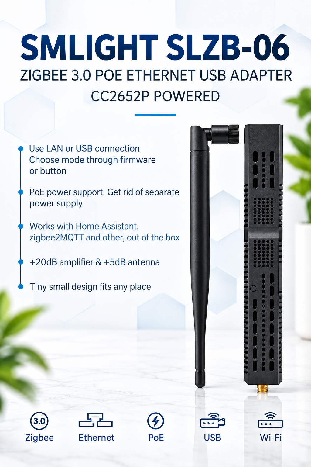 SMLIGHT SLZB-06/M/P7 Zigbee 3.0 to Ethernet, USB,and WiFi gateway coordinator with PoE,works with Zigbee2MQTT, Home Assistant, ZHA