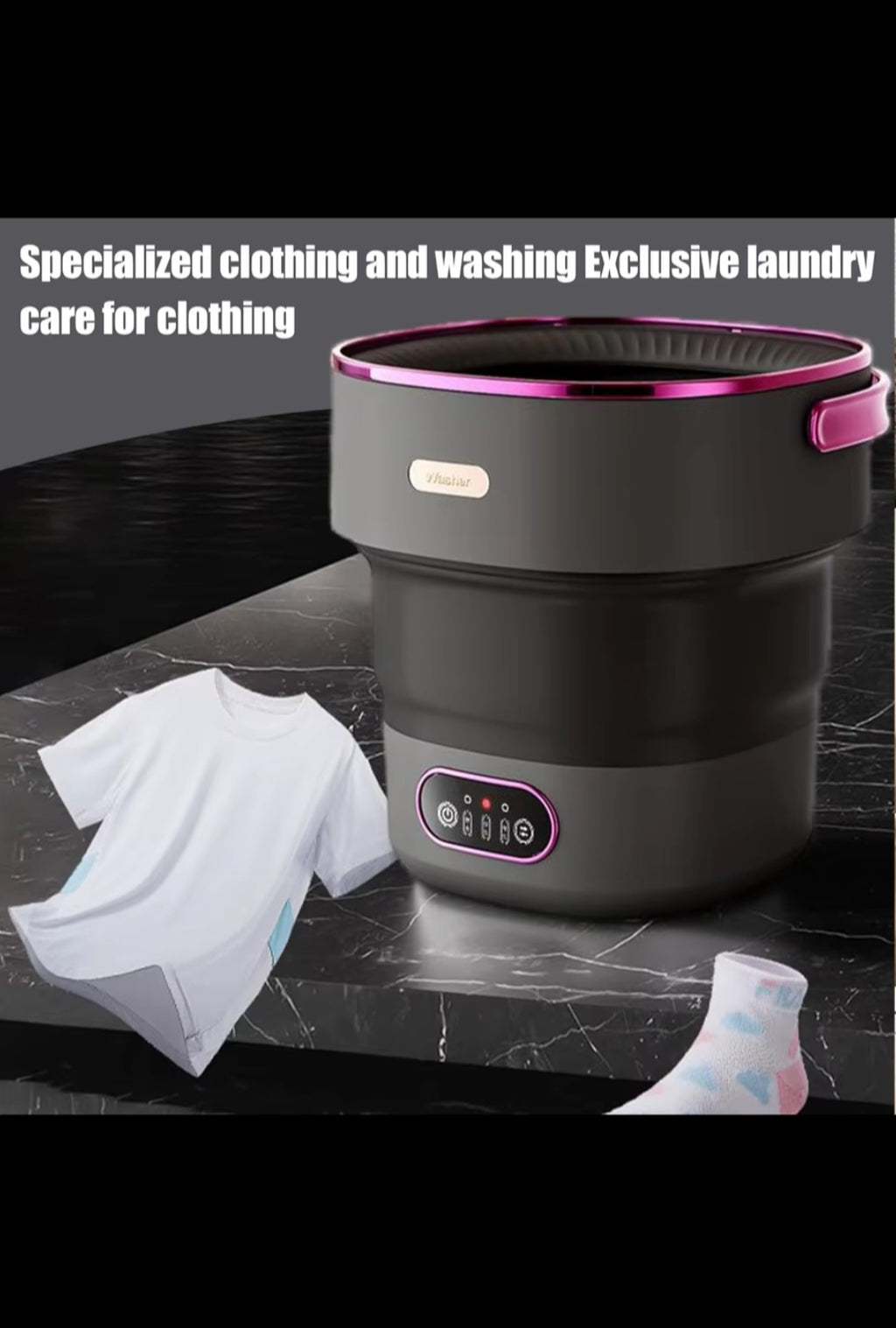 Example product13L Portable Washer with 3 Cleaning Modes, Mini Foldable Washing Machine for Baby Clothes Underwear Socks, for Apartment Home Camping Travel, Black Purple
