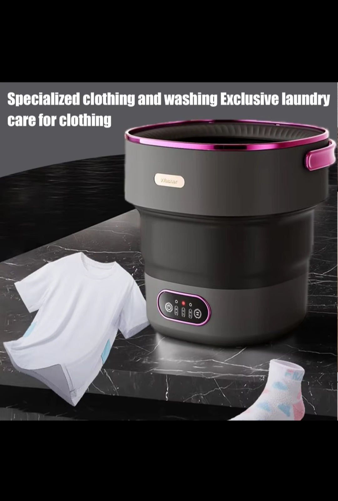 Example product13L Portable Washer with 3 Cleaning Modes, Mini Foldable Washing Machine for Baby Clothes Underwear Socks, for Apartment Home Camping Travel, Black Purple