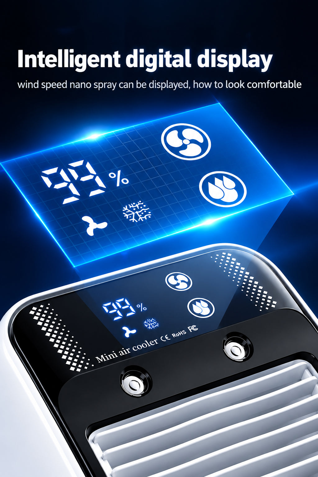 Portable Air Conditioner 3-in-1 Fan with 2 Mist Speeds - Personal Evaporative Cooler for Bedroom, Office & Camping, 1800mAh Battery & 500ml Tank Air Cooler