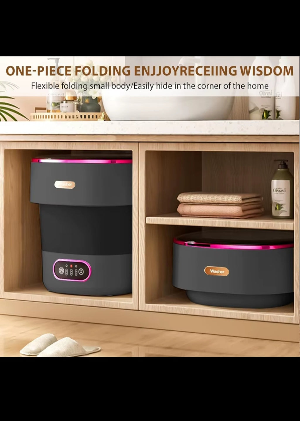 Example product13L Portable Washer with 3 Cleaning Modes, Mini Foldable Washing Machine for Baby Clothes Underwear Socks, for Apartment Home Camping Travel, Black Purple