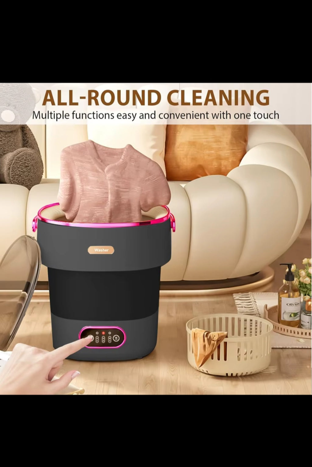 Example product13L Portable Washer with 3 Cleaning Modes, Mini Foldable Washing Machine for Baby Clothes Underwear Socks, for Apartment Home Camping Travel, Black Purple