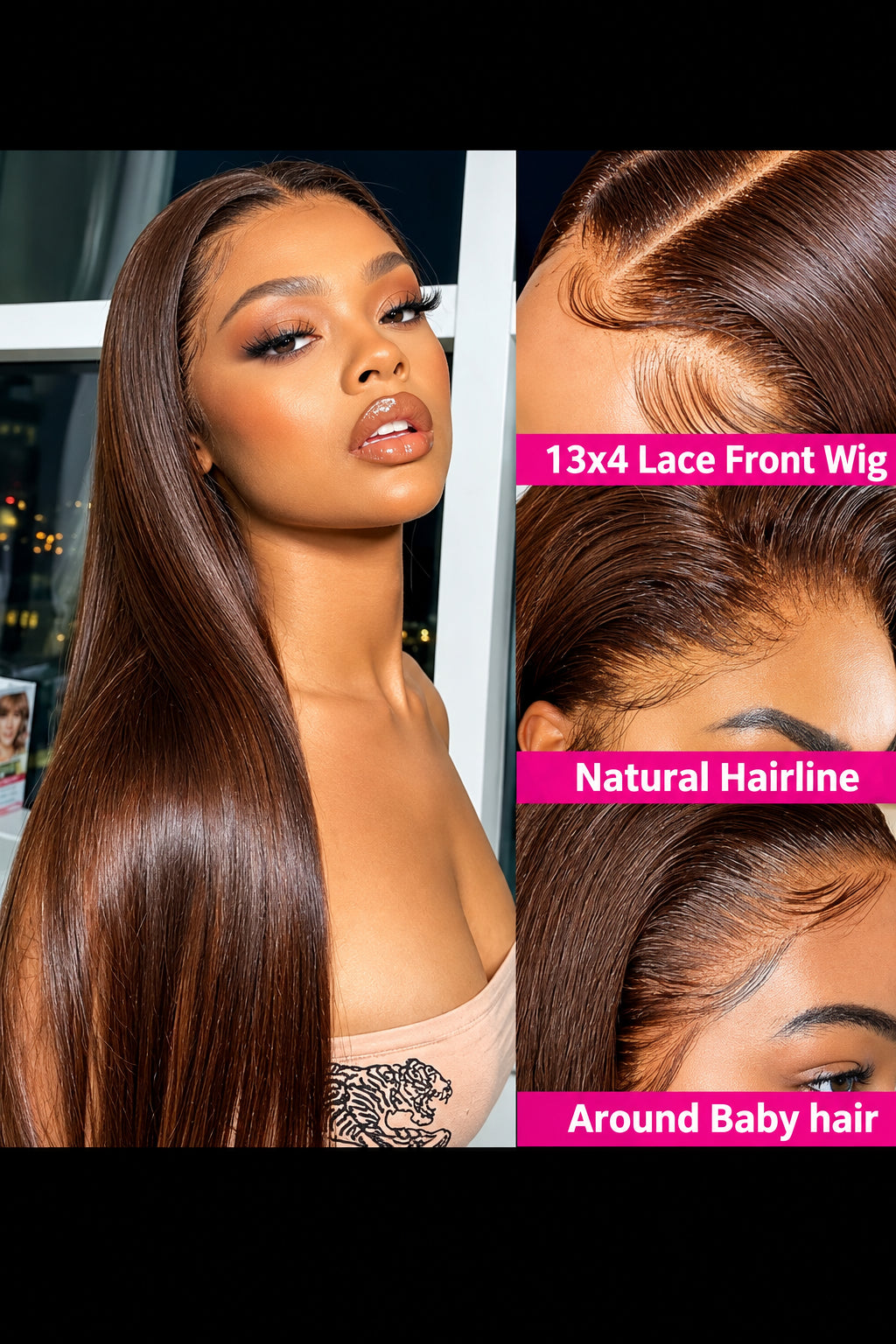 34 Inch Chocolate Brown 13x4 HD Bone Straight Lace Front Wigs Human Hair 13x4 Brazilian Transparent Lace Frontal Wigs For Women